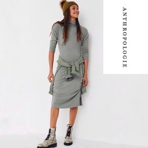 NWT Anthropologie Emily Ruched Moss Green Midi Dress